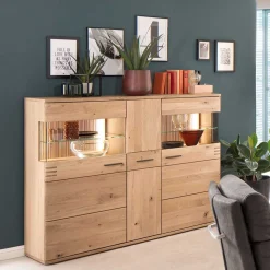 150x121x37 cm Wohnzimmer Schrank in Eiche Bianco - Crupean