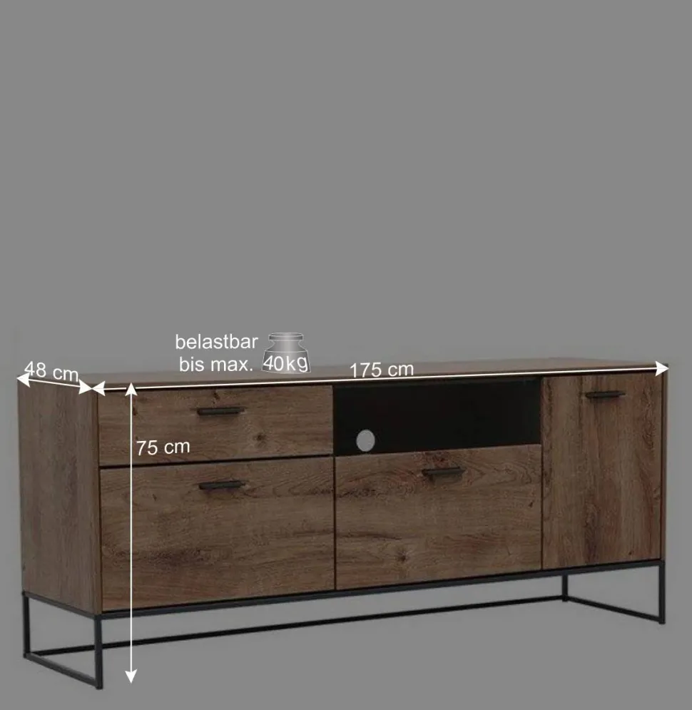 175x75x48 cm Wohnzimmer Sideboard in Holzoptik - Xindus
