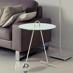 46x60x46 Design Glastisch in Weiß & Silber - Twinta