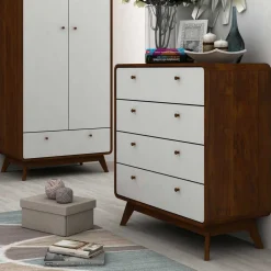 80x88x39 Design Kommode in Weiß & Walnuss - Devkan