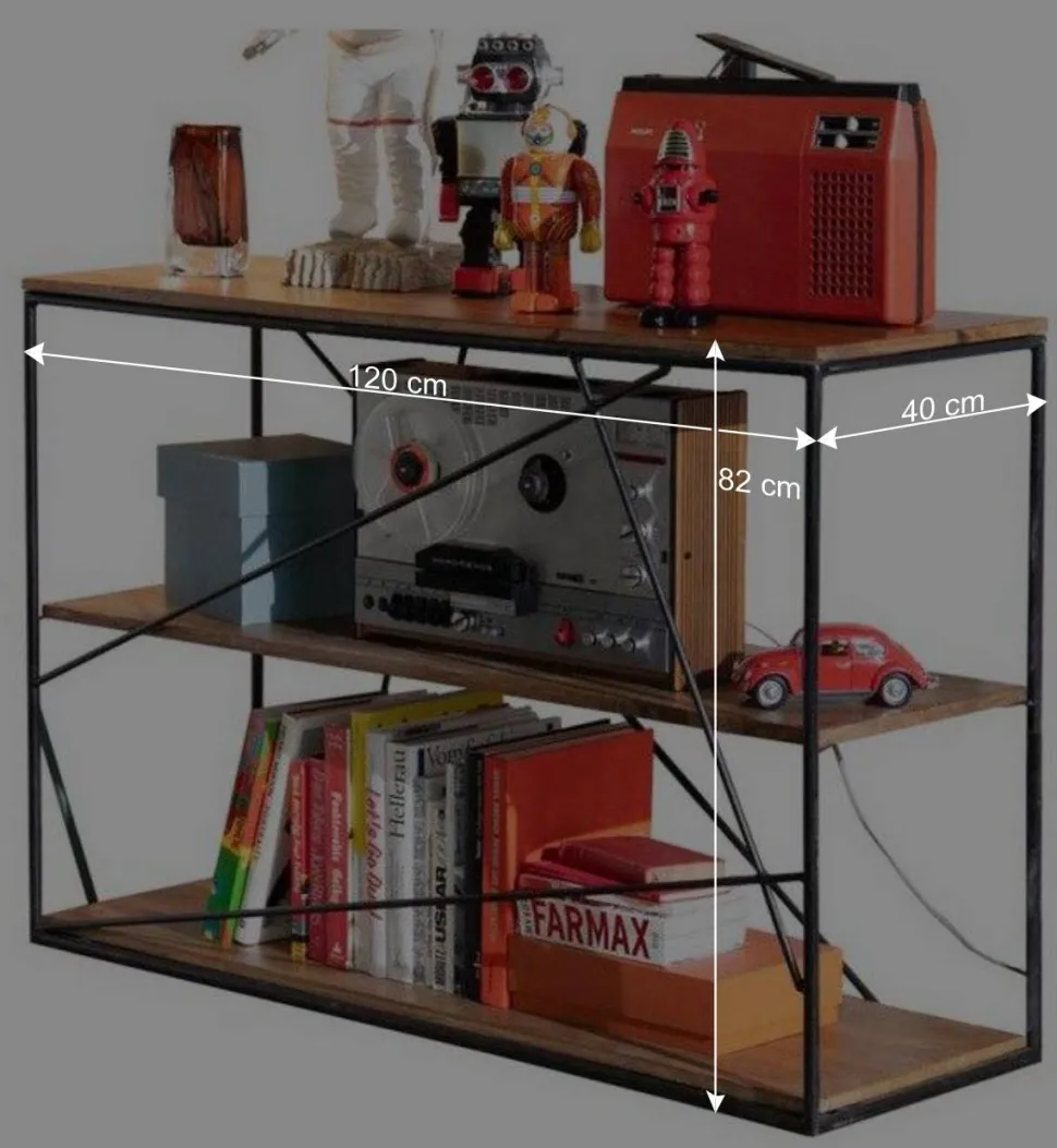 120x82x40 Design Regal aus Stahl & Holz - Offia