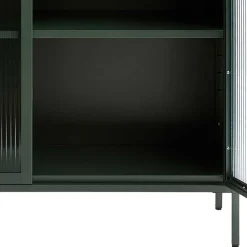 110x140x40 Dunkelgrüne Highboard Vitrine aus Stahl - Estellos