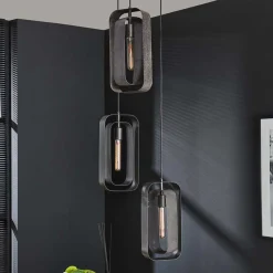 35x150x35 3-flammige Hängeleuchte in Schwarzgrau - Damoda