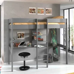 105x175x208 Graues Hochbett mit Schreibtisch - Wevera