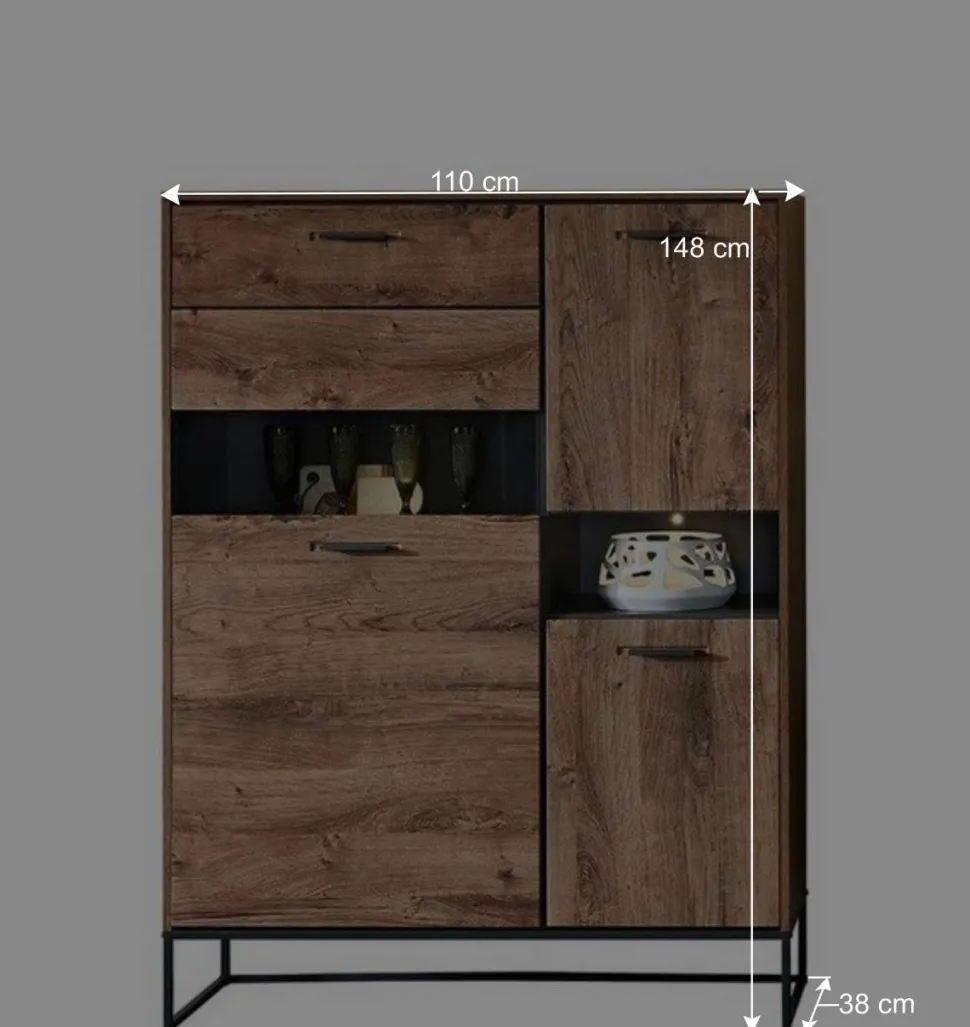 110x148x38 Highboard im Factory Style - Xindus