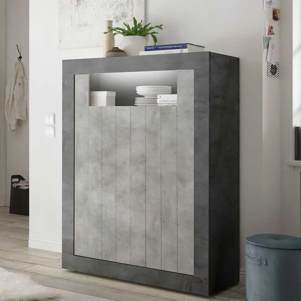 110x144x43 Highboard in Beton Grau Dekor - Beverli