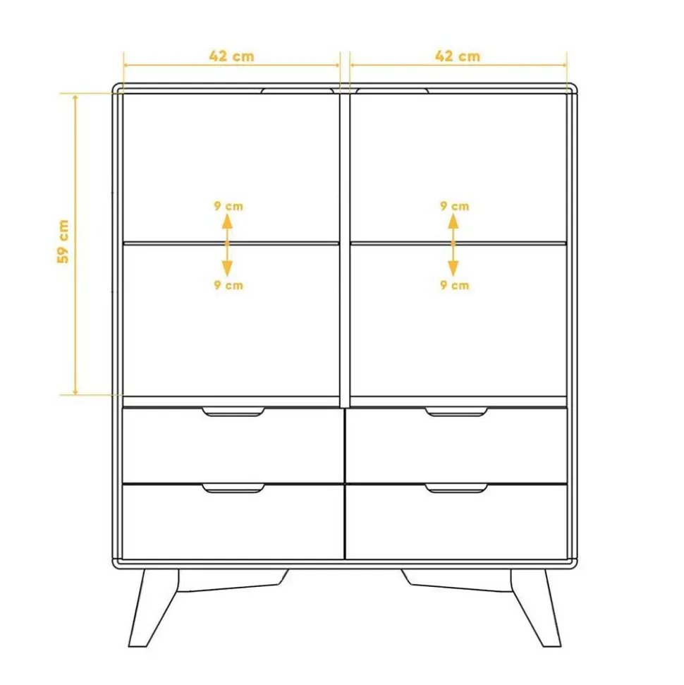90x109x40 Highboard mit Glas Türen & 4 Schubladen - Diesta