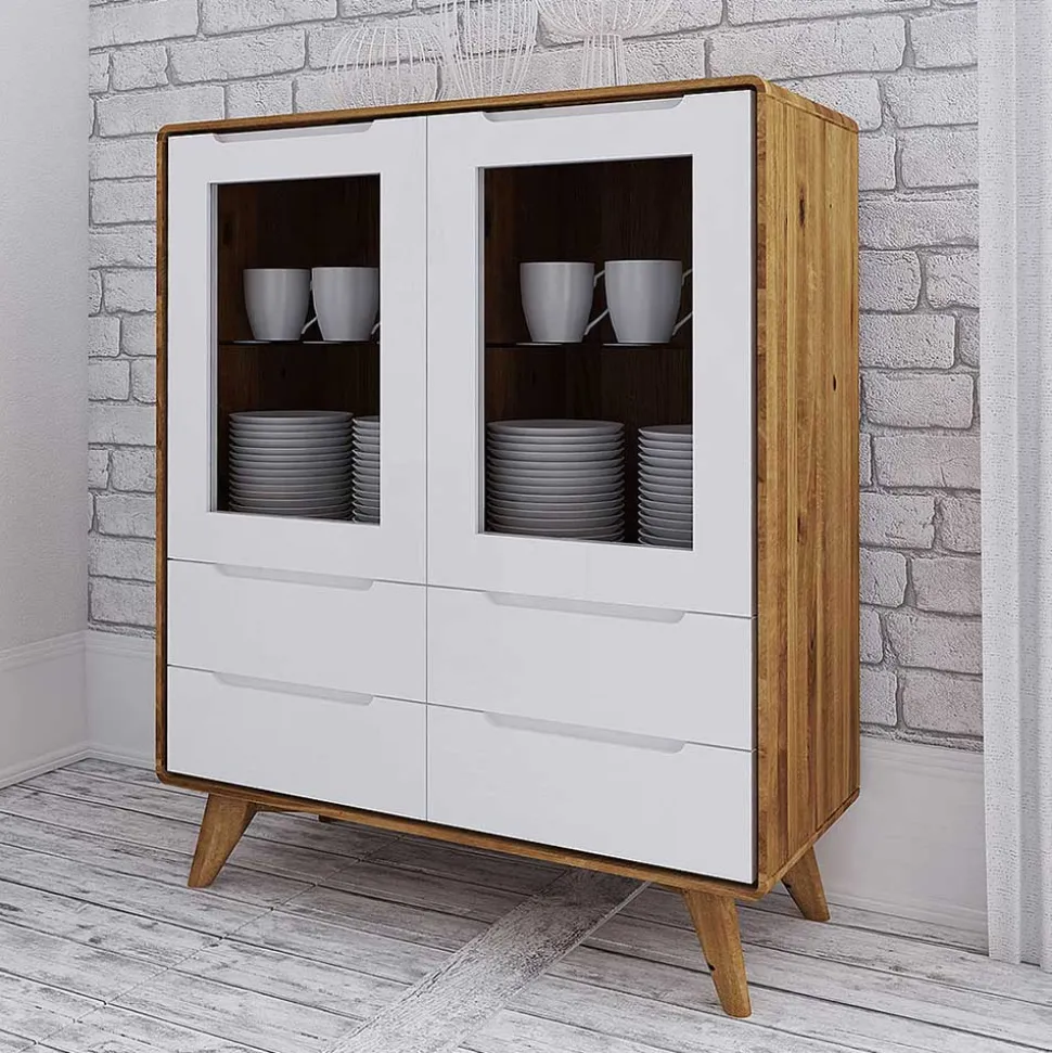 90x109x40 Highboard mit Glas Türen & 4 Schubladen - Diesta