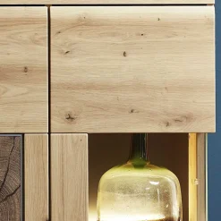 80x148x37 Highboard mit Glaseinsatz in Holzoptik - Iniaco