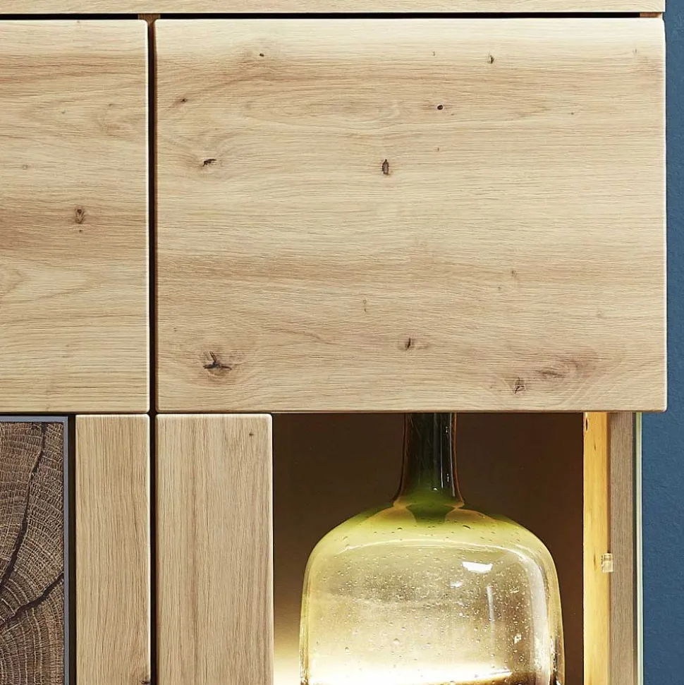 80x148x37 Highboard mit Glaseinsatz in Holzoptik - Iniaco