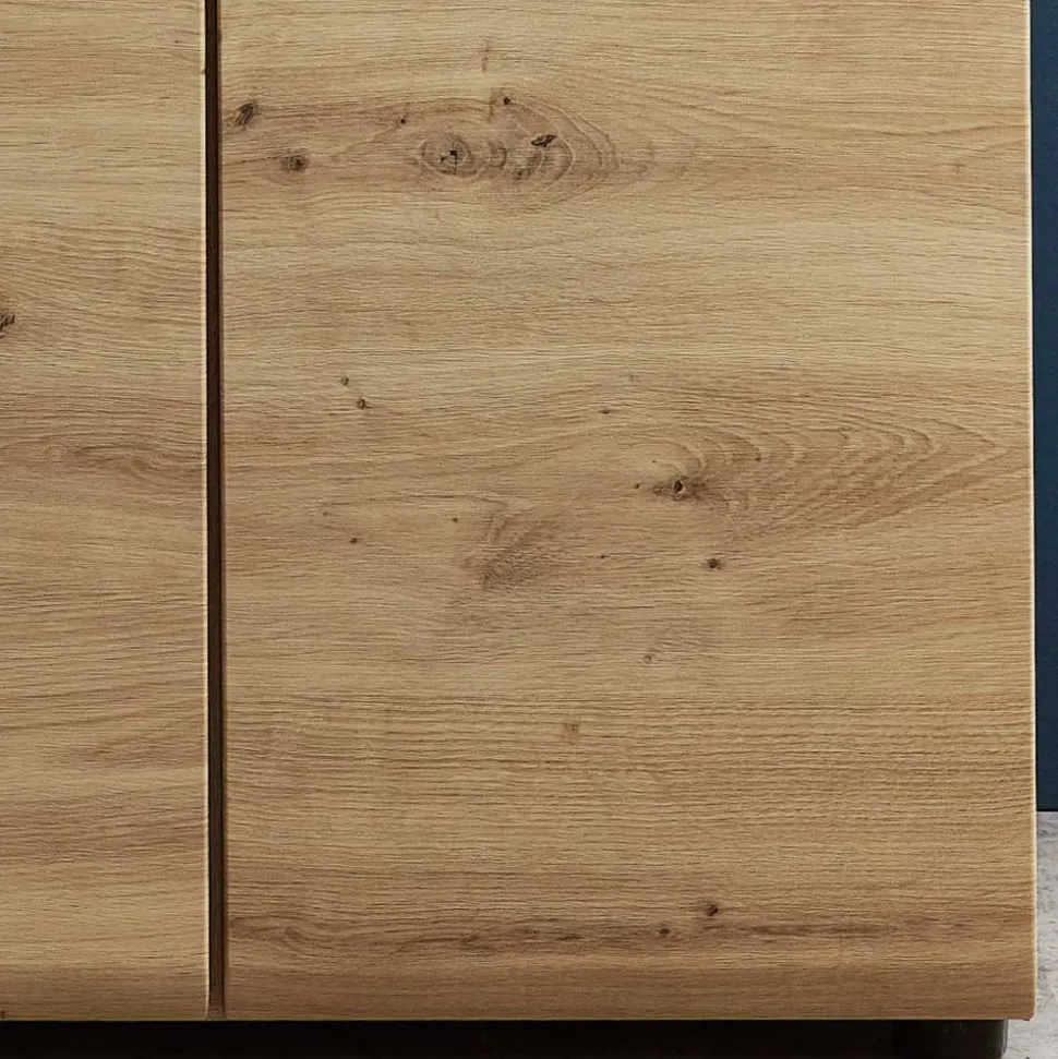 80x148x37 Highboard mit Glaseinsatz in Holzoptik - Iniaco