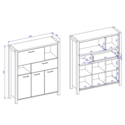 120x140x41 Highboard mit Klappe & 3 Türen - Zavorra