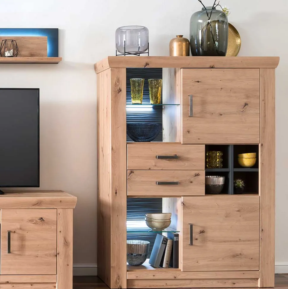 110x146x45 Highboard mit offenen Fächern - Wykina