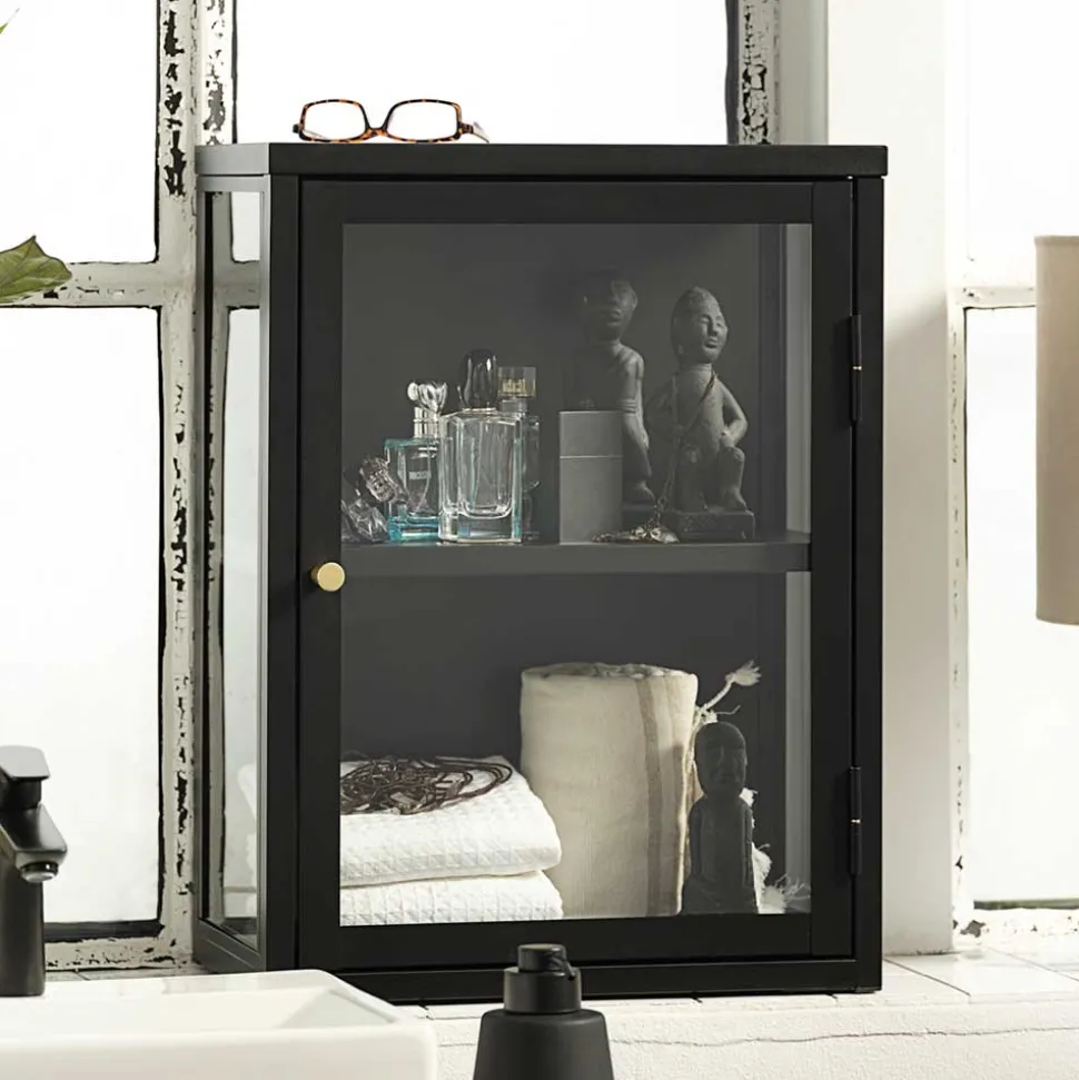 45x60x25 Hängende Vitrine aus Metall in Schwarz - Butoaie