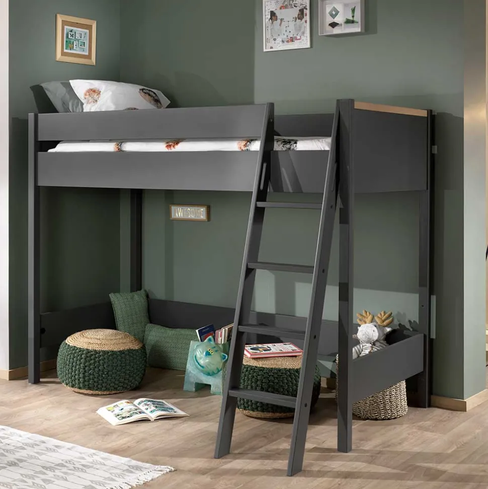 139x160x210 Hochbett mit Leiter in Anthrazit - Donya