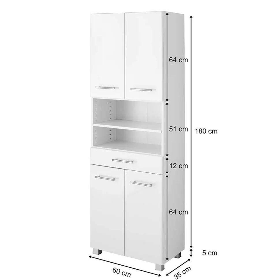 60x185x35 Hochglanz Hochschrank fürs Bad - Vohdan