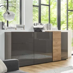 181x94x44 Hochglanz Kombi-Kommode in Grau - Eracosta