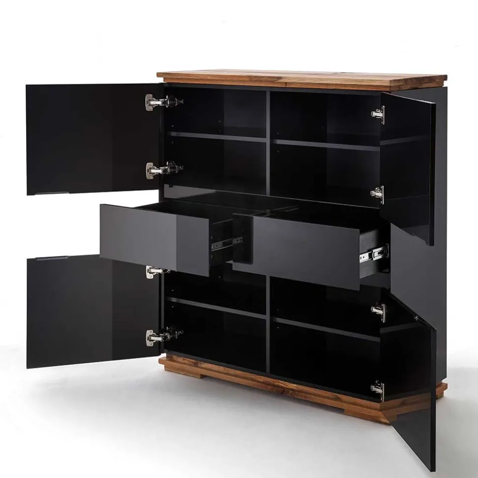 102x115x40 Hochglanz Kommode in Schwarz - Ercurs