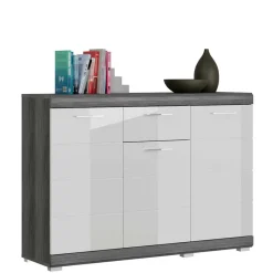 120x85x37 Hochglanz Kommode in Weiß & Grau - Nancys