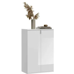 122x99x34 Hochglanz Schuhschrank in Weiß - Ejulia (zweiteilig)