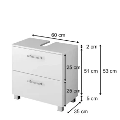 60x59x35 Hochglanz Unterbeckenschrank in Weiß - Vohdan