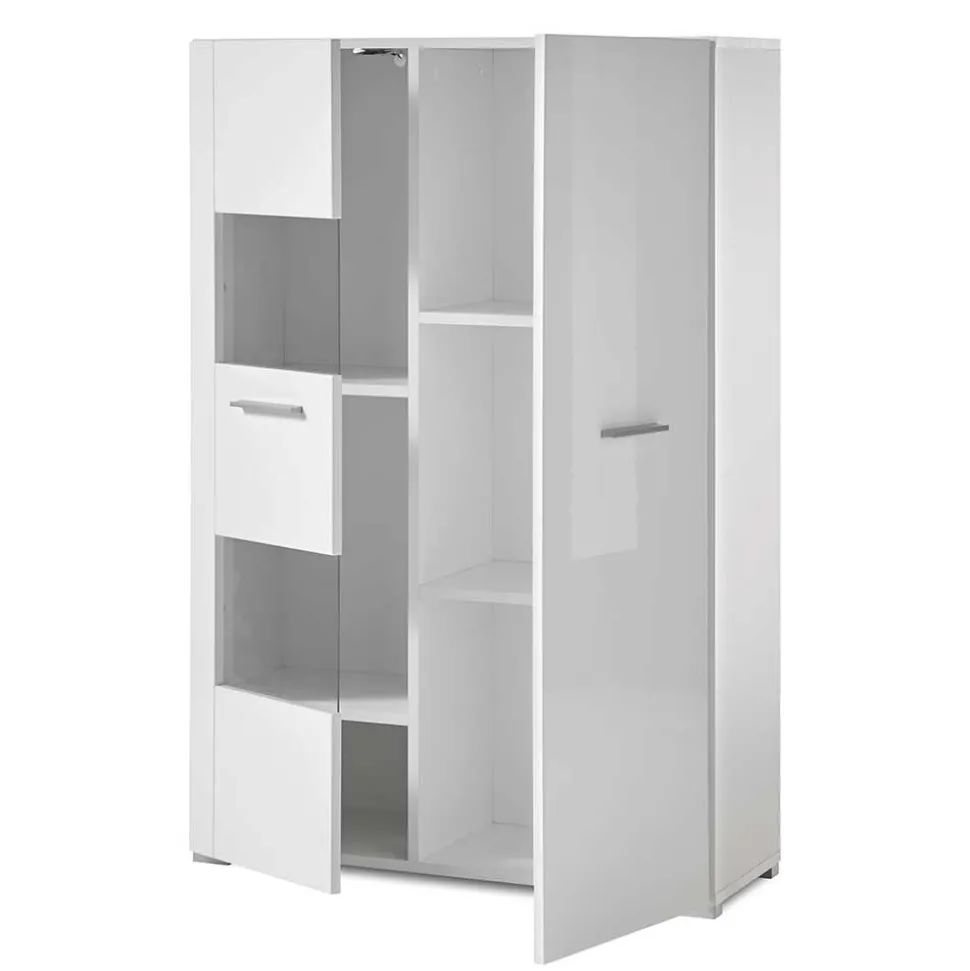 80x123x35 Hochglanz Vitrinenschrank in Weiß - Timmona