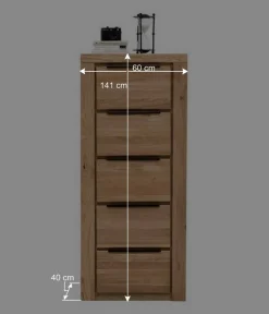 60x141x40 Hochkommode aus Eiche teilmassiv - Nelenia