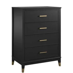 76x106x51 Hochkommode in Schwarz und Gold - Lorenca