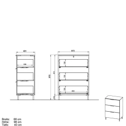 68x98x40 Hochkommode mit drei Schubladen - Lurys