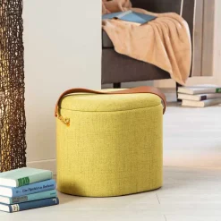 42x36x30 Hocker mit Griff in Gelbgrün Stoff - Domiano