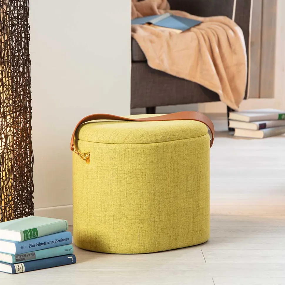 42x36x30 Hocker mit Griff in Gelbgrün Stoff - Domiano