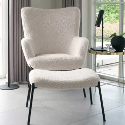 61x41x36 Hocker mit Plüsch Sitz in Weiß - Elefonas