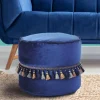 45x38x45 Hocker Pouf aus Samt in Blau - Quinn