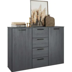 132x93x38 Hohe Kombi-Kommode in Eiche Grau - Carika