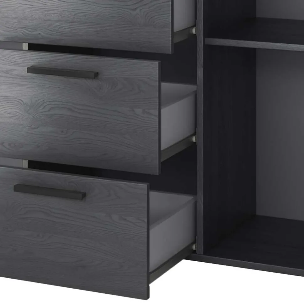 132x93x38 Hohe Kombi-Kommode in Eiche Grau - Carika