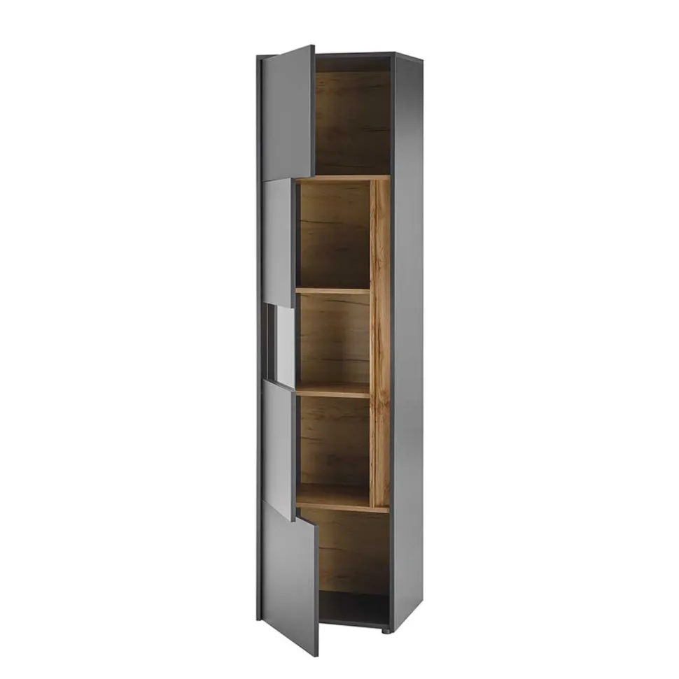 50x197x40 Hoher Wohnzimmerschrank mit Glaseinsatz - Ahilav