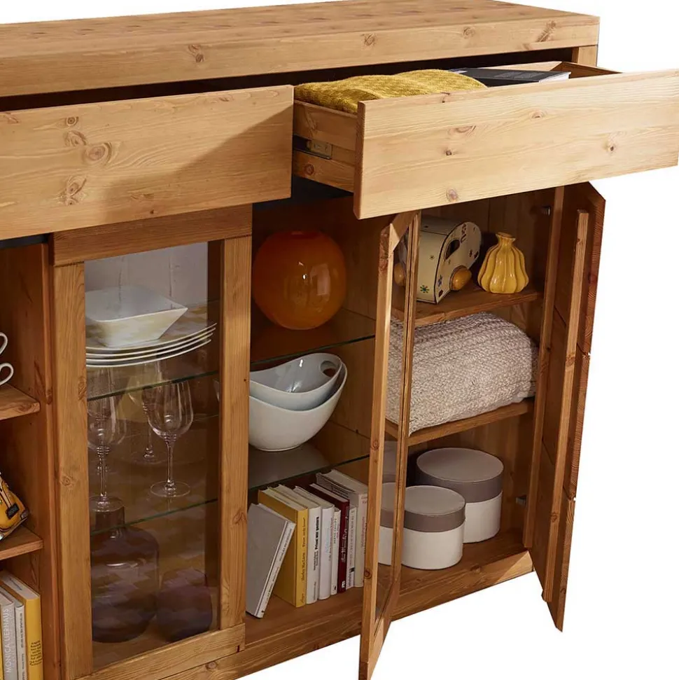 177x125x42 Holz Schrank mit 2 Glas Türen - Filedria