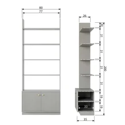 80x200x35 Holzregal in Grau im Skandi Design - Huvina