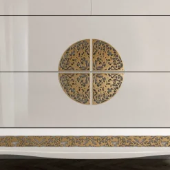 128x100x52 Italienische Kommode in Weiß & Gold - Valganios