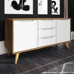 134x63x40 Kombi Kommode in Weiß & Wildeiche Natur - Diesta