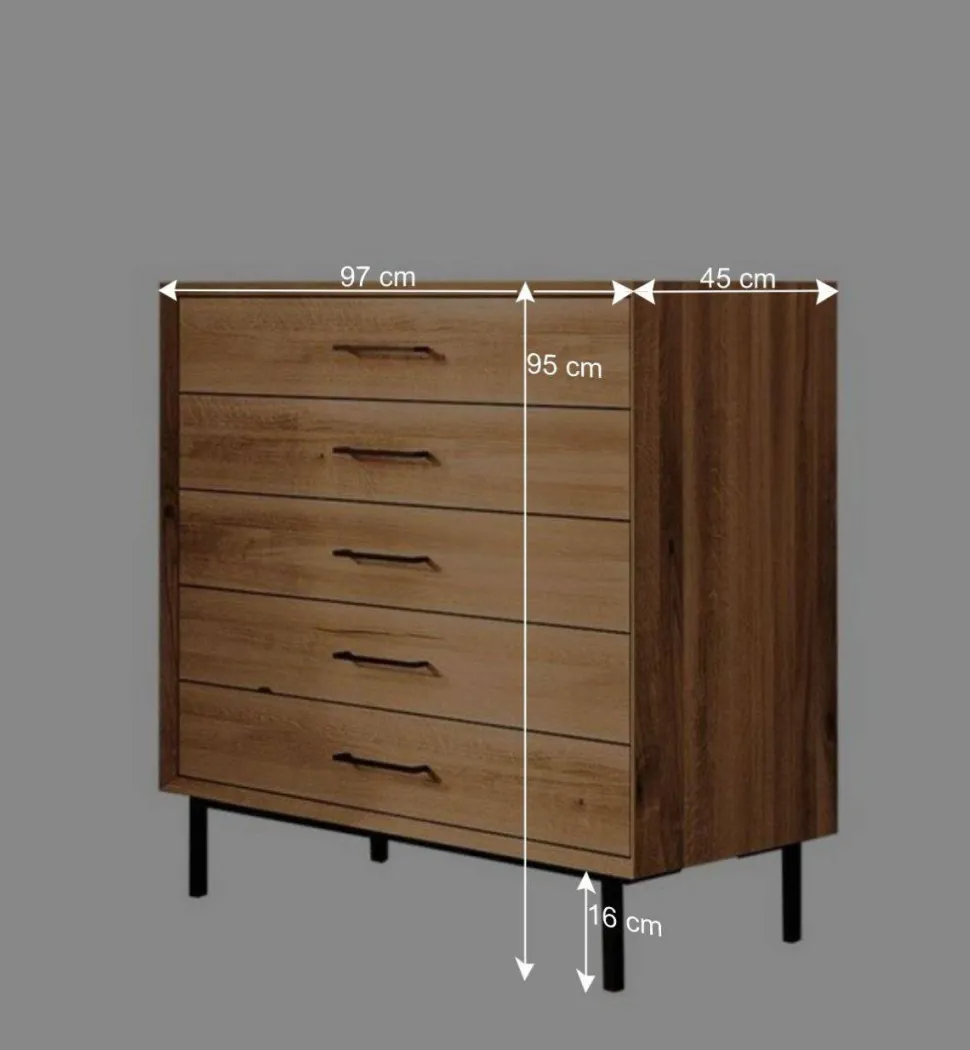 97x95x45 Kommode mit fünf Schubladen - Kerfa