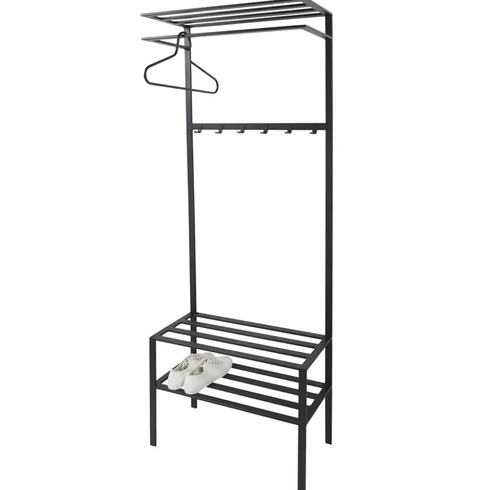 70x178x29 Kompaktgarderobe aus Stahl in Schwarz - Cellja