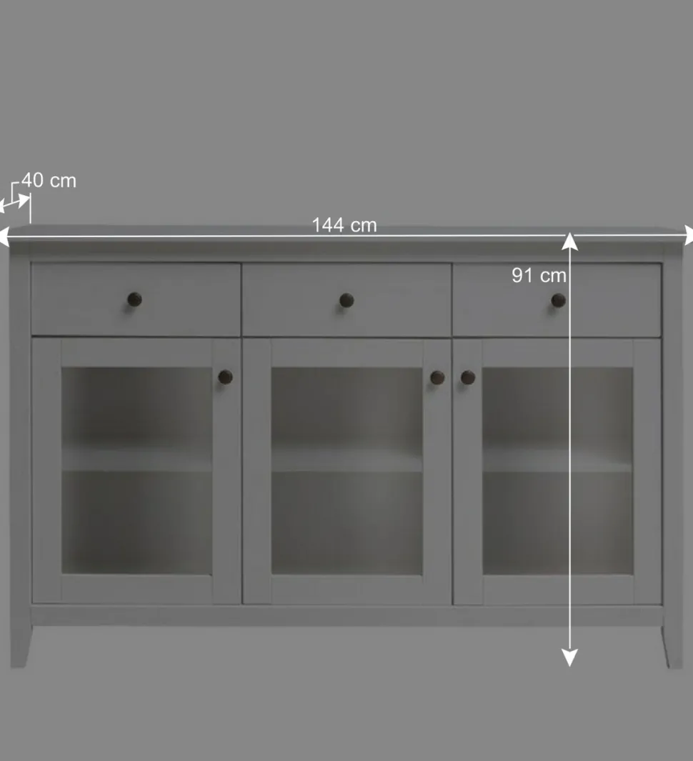 144x91x40 Landhaus Anrichte mit 3 Glastüren - Astinion
