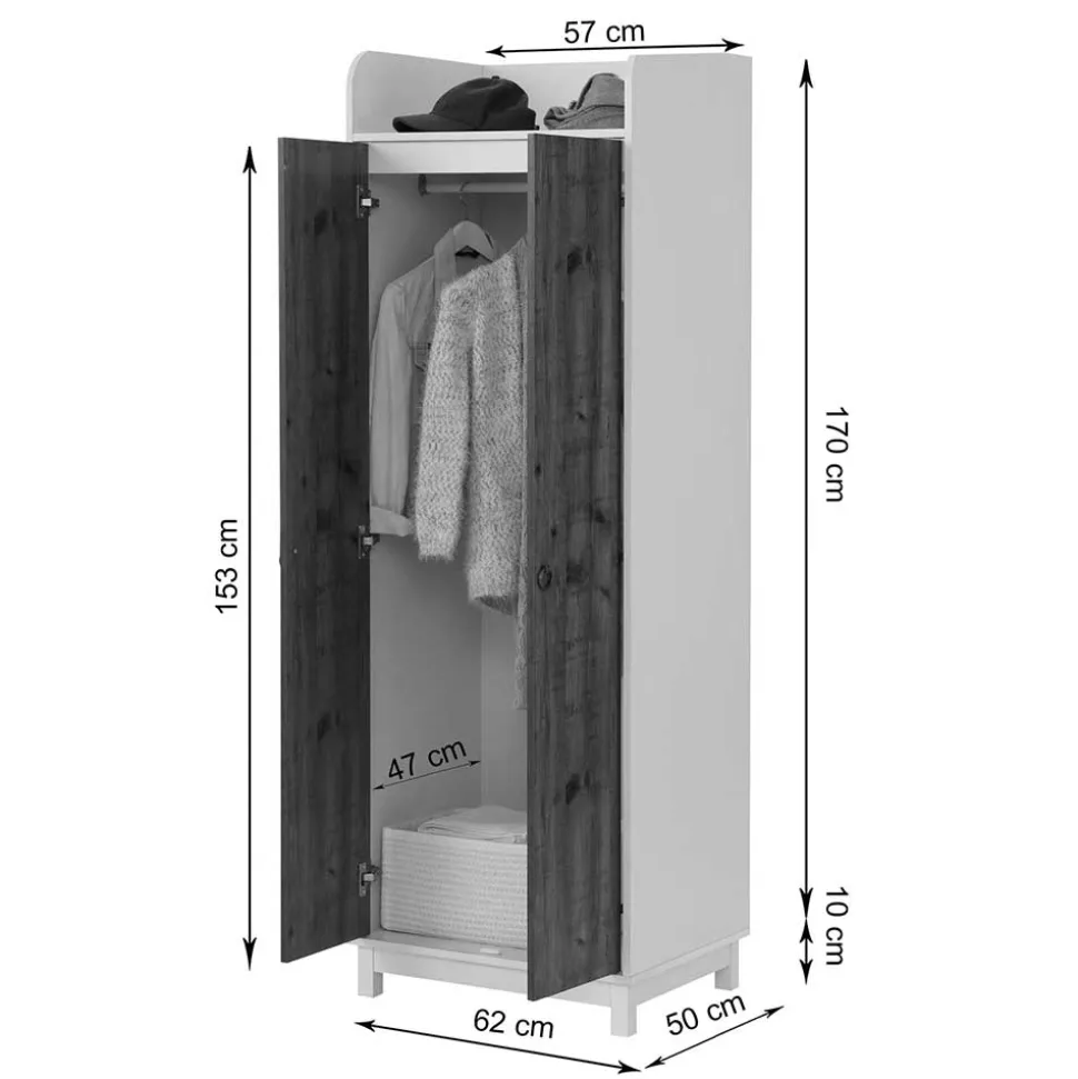 62x180x50 Landhaus Dielenschrank 2-türig - Zeymon