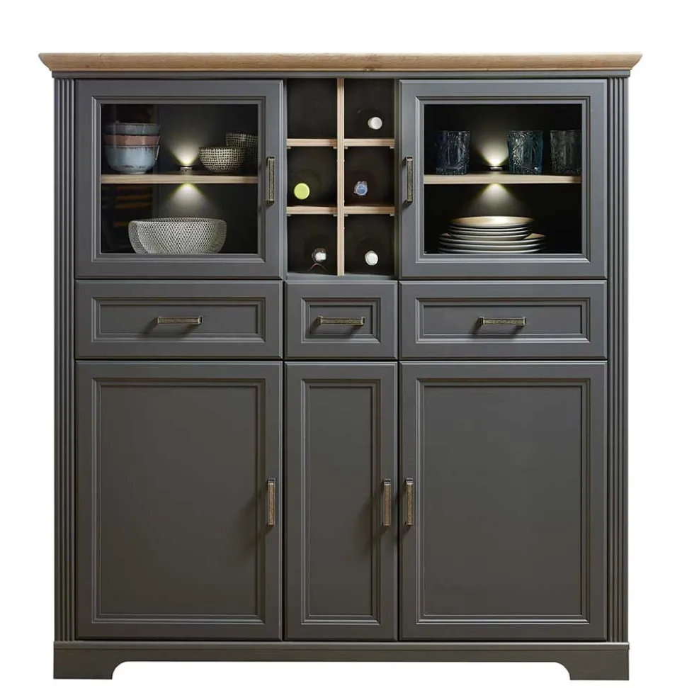 143x150x42 Landhaus Highboard mit Flaschen Regal - Thumbs
