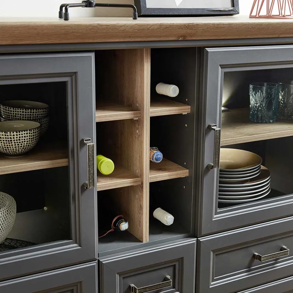 143x150x42 Landhaus Highboard mit Flaschen Regal - Thumbs