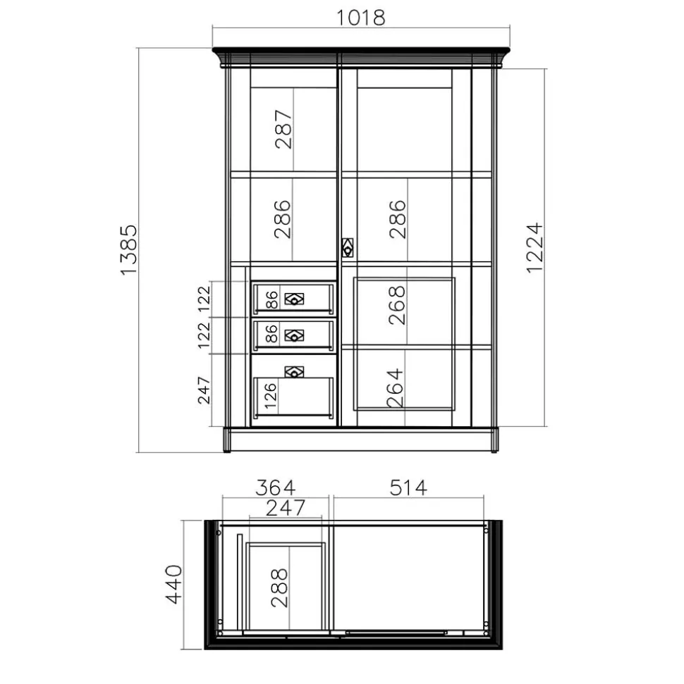 102x139x44 Landhaus Highboard zweifarbig - Diatara I