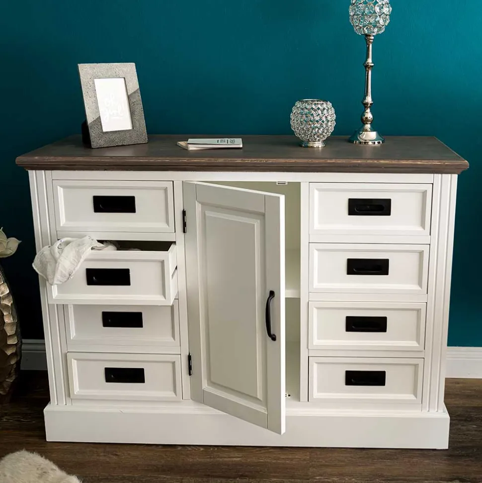 114x77x41 Landhaus Kommode mit acht Schubladen - Bleaks