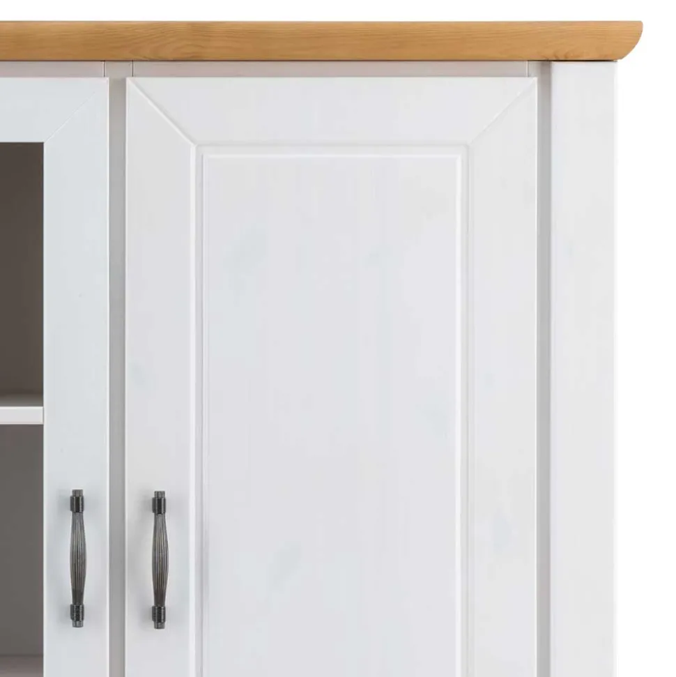 144x135x42 Landhaus Schrank in Weiß & Kiefer - Nuita