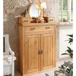 90x175x37 Landhaus Schrank mit Spiegel in Oval - Inhusa